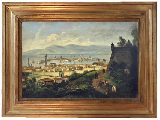 Ettore Ferrante, Messina, Italian Landscape Painting, Posillipo School, Oil on Canvas, Framed-YUW-1304936