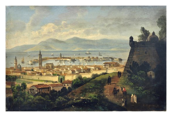 Ettore Ferrante, Messina, Italian Landscape Painting, Posillipo School, Oil on Canvas, Framed-YUW-1304936