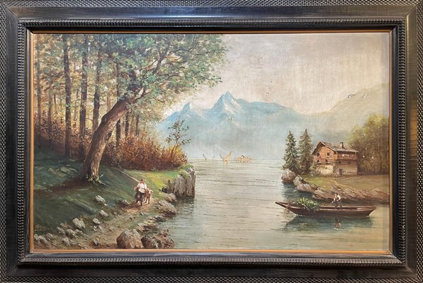 Ettore Percivaldi, Lake Landscape, 20th Century, Oil on Panel, Framed-PKM-1717563