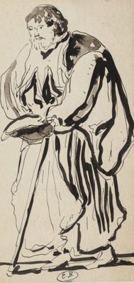 Eugène Berman, Theatrical Figure, 1950s, Ink and Watercolor Drawing-ZCI-800514