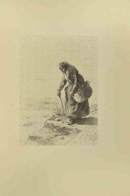 Eugène Burnand, Old Woman with Stick, Etching, Late 19th Century-ZCI-2029891