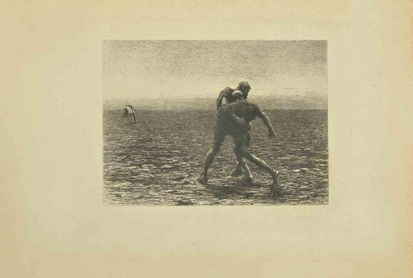 Eugène Burnand, Wrestling, Etching, Late 19th Century-ZCI-2029867