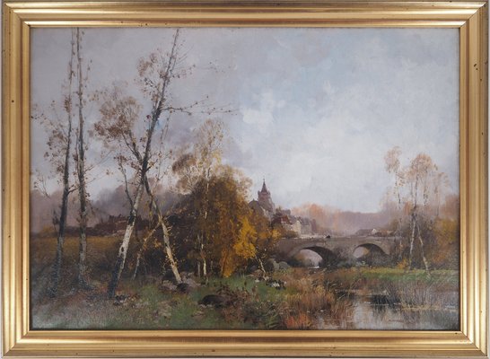 Eugène Galien-Laloue, Bridge Leaving the Village, Oil on Canvas, Framed-KHH-1267481