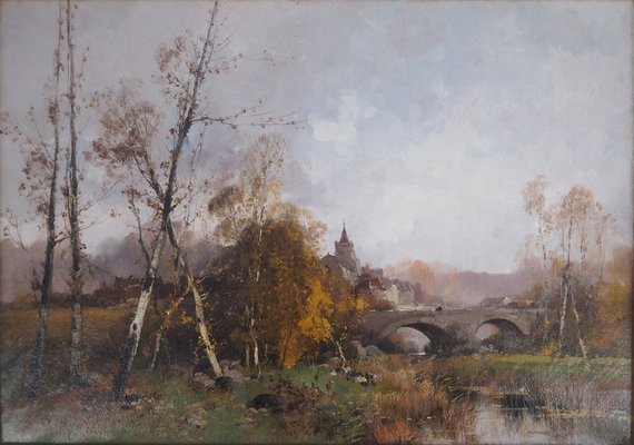 Eugène Galien-Laloue, Bridge Leaving the Village, Oil on Canvas, Framed-KHH-1267481