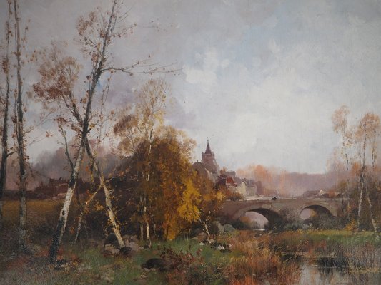 Eugène Galien-Laloue, Bridge Leaving the Village, Oil on Canvas, Framed-KHH-1267481