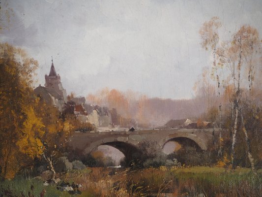 Eugène Galien-Laloue, Bridge Leaving the Village, Oil on Canvas, Framed-KHH-1267481