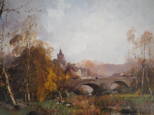 Eugène Galien-Laloue, Bridge Leaving the Village, Oil on Canvas, Framed-KHH-1267481