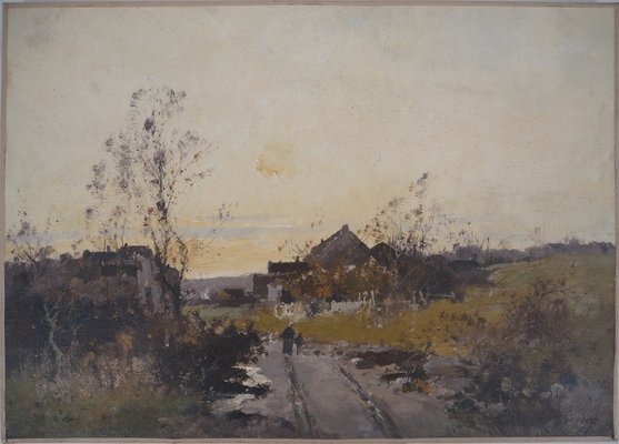 Eugène Galien-Laloue, Leaving the Farm in the Early Morning, Late 19th Century, Oil on Canvas-KHH-1387751