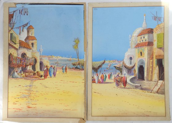 Eugene Gans, on the Nile, Mid-Century Paintings, Set of 2-ARU-820563