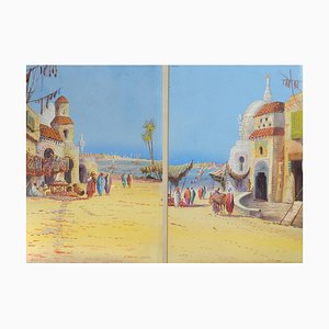 Eugene Gans, on the Nile, Mid-Century Paintings, Set of 2-ARU-820563