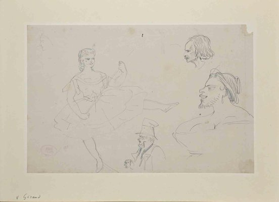 Eugène Giraud, Figures, Original Drawing in Pencil, Late 19th-Century-ZCI-1337101