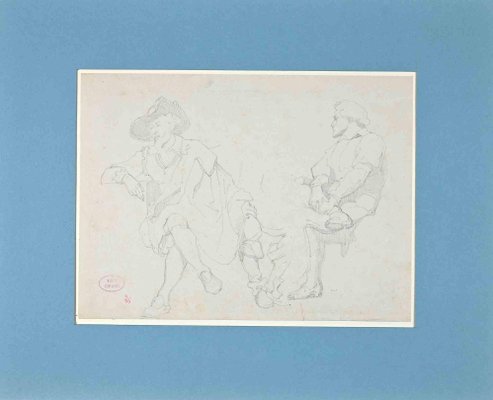 Eugène Giraud, Gentlemen, Original Drawing in Pencil, Late 19th-Century-ZCI-1337102