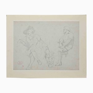 Eugène Giraud, Gentlemen, Original Drawing in Pencil, Late 19th-Century-ZCI-1337102