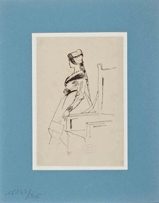 Eugène Giraud, Profile of Woman, Original Drawing on Paper, Late 19th-Century-ZCI-1229836