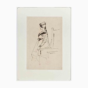 Eugène Giraud, Profile of Woman, Original Drawing on Paper, Late 19th-Century-ZCI-1229836