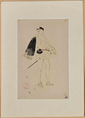 Eugène Giraud, Study for a Costume, Original Drawing on Paper, Late 19th-Century-ZCI-1229835