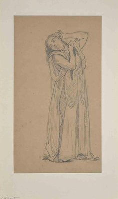 Eugène Giraud, Young Lady, Original Drawing in Pencil, Late 19th-Century-ZCI-1337104