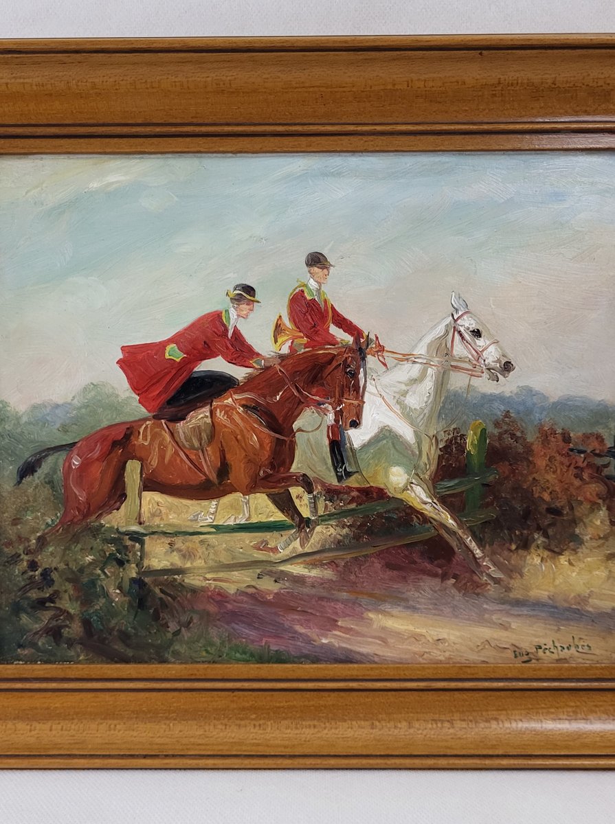 Eugene Pechaubes, Le saut de la barrière, Oil on Board