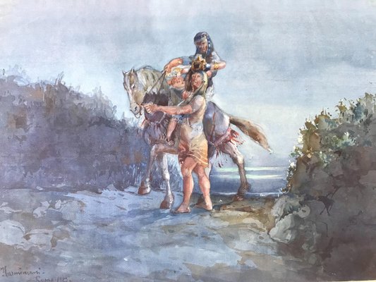 Eugenio Larminiani, Fleeing to Egypt, Original Watercolor, 1923-ZCI-920589