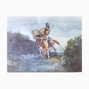 Eugenio Larminiani, Fleeing to Egypt, Original Watercolor, 1923-ZCI-920589