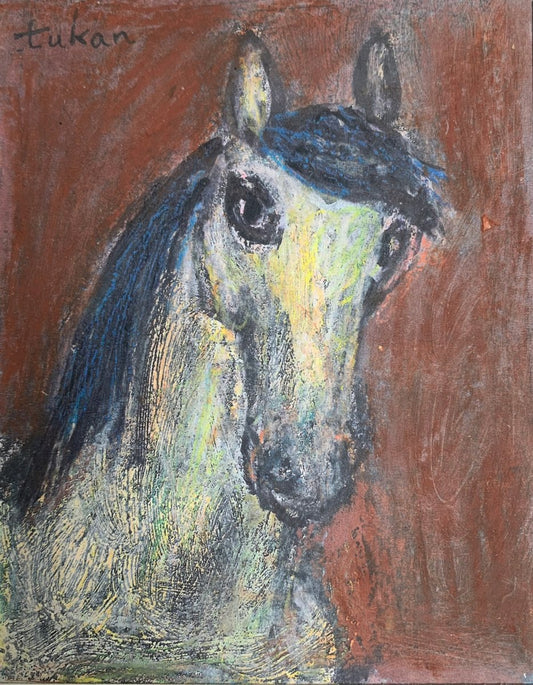 Eugeniusz Tukan-Wolski, White Horse, Mixed Media on Paper