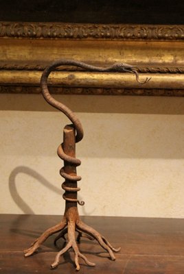 European Art Nouveau Wrought Hand Forged Rust Iron Snake Sculpture Centerpiece-AXE-1433382