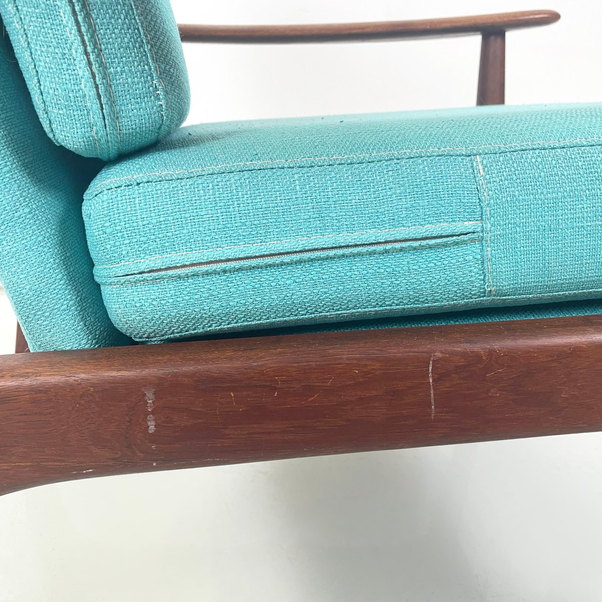 European Mid-Century Modern Armchairs in Light Blue Fabric and Wood, 1960s, Set of 2