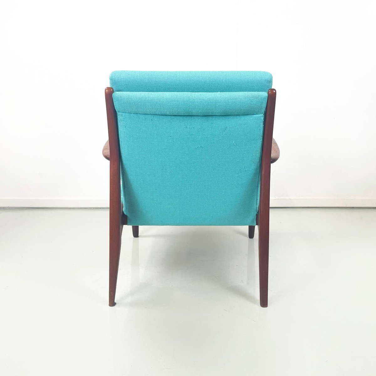 European Mid-Century Modern Armchairs in Light Blue Fabric and Wood, 1960s, Set of 2