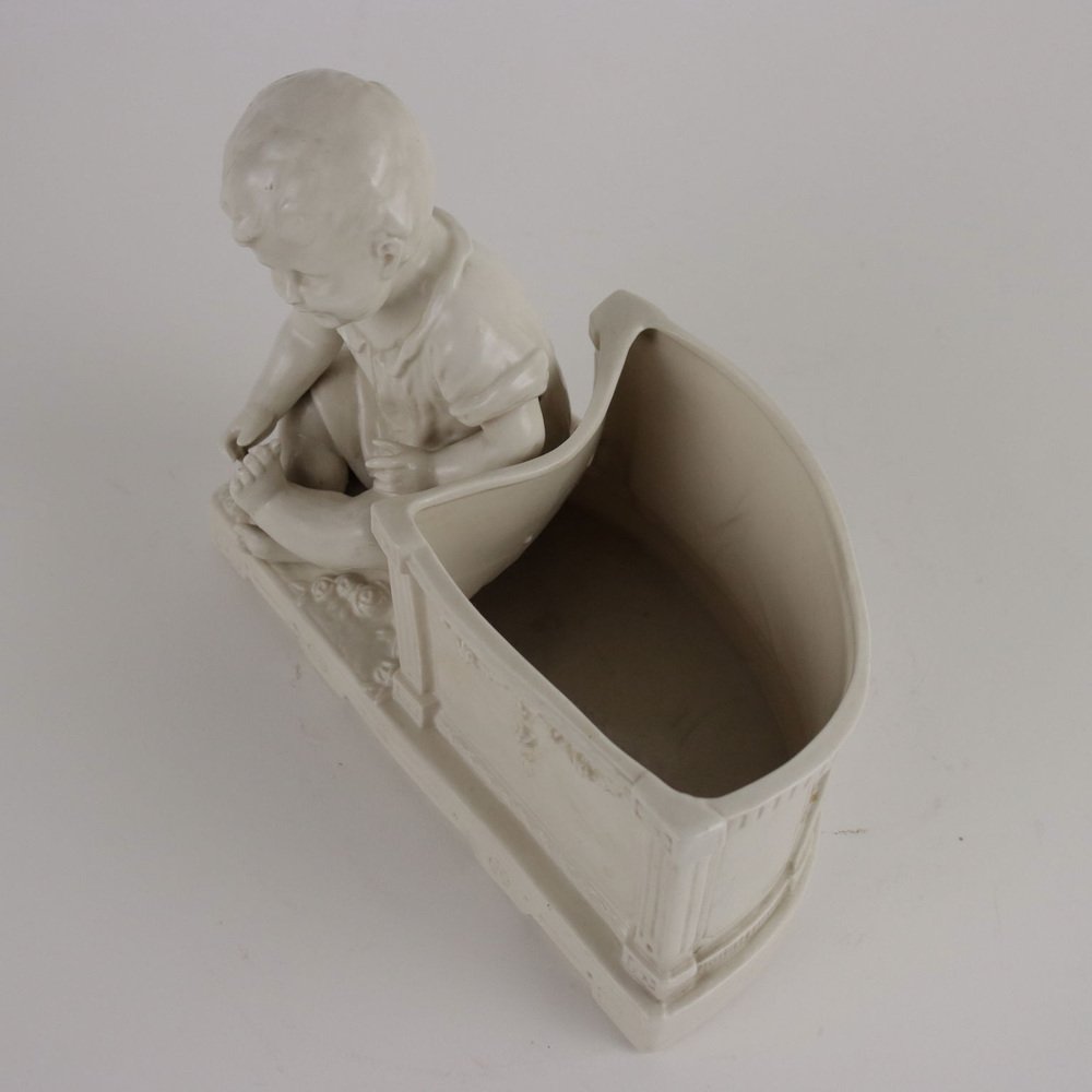 European Planter in White Porcelain with Angel, 1900s