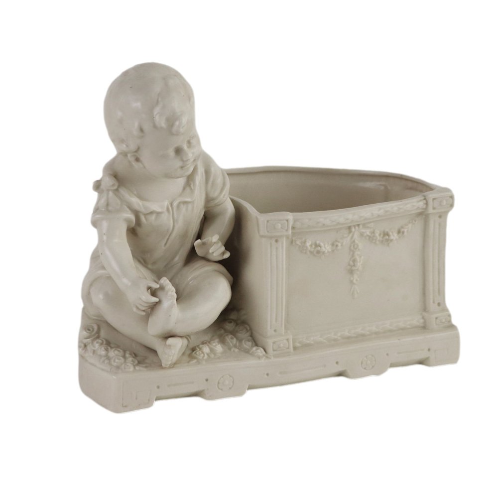 European Planter in White Porcelain with Angel, 1900s