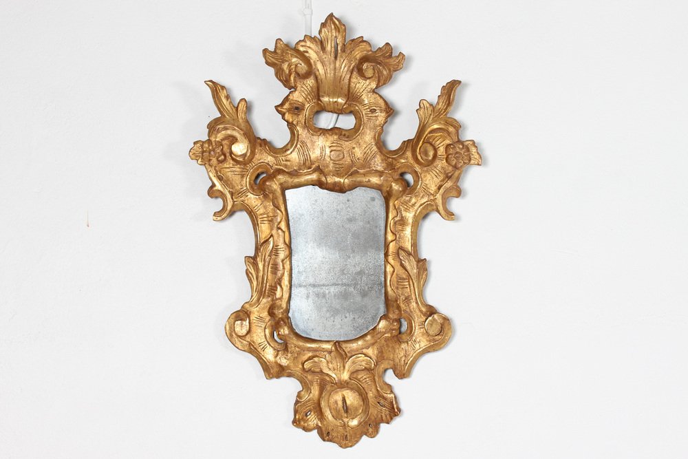 European Rococo Giltwood Mirror with Openwork Ornaments & Mirror Glass, 1800s