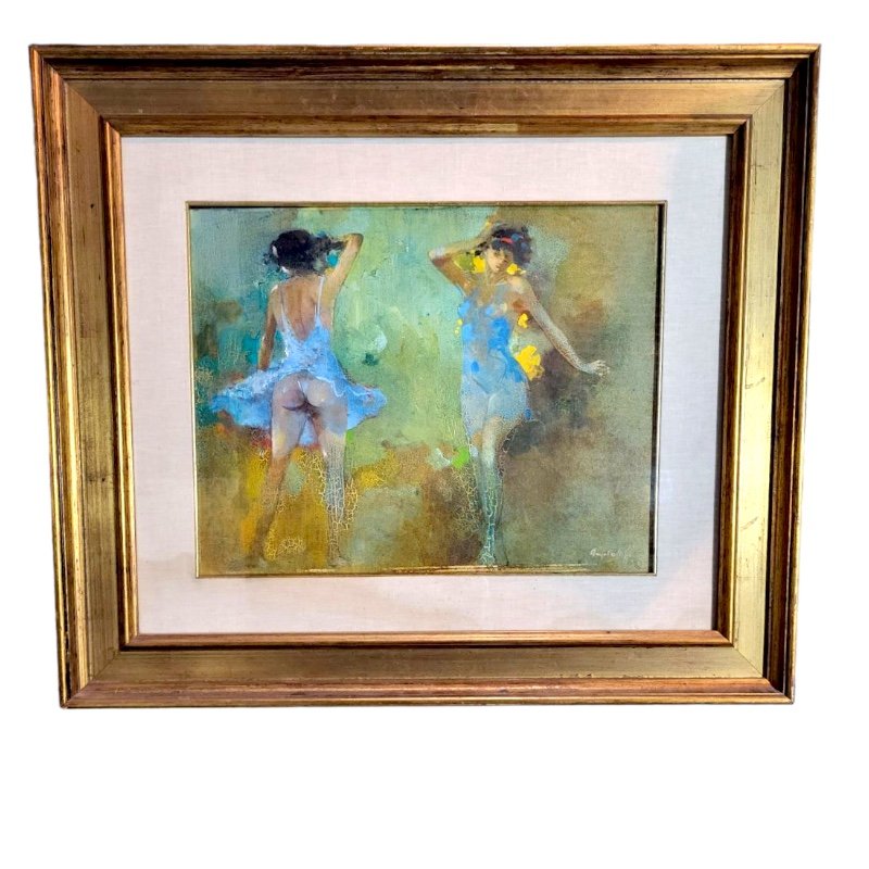 European School Artist, Dancers, 1960s, Oil on Canvas, Framed