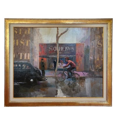 European School Artist, Scene with Cyclist, 1990s, Mixed Media, Framed-TCS-1718687