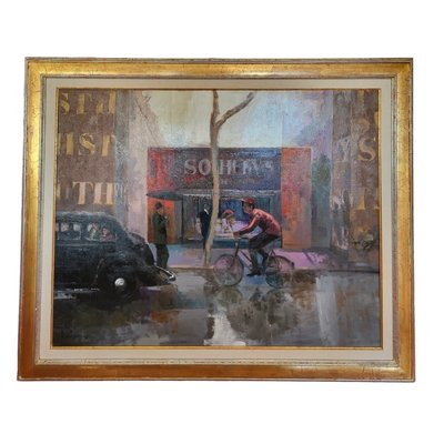 European School Artist, Scene with Cyclist, 1990s, Mixed Media, Framed-TCS-1718687