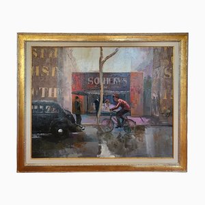 European School Artist, Scene with Cyclist, 1990s, Mixed Media, Framed-TCS-1718687