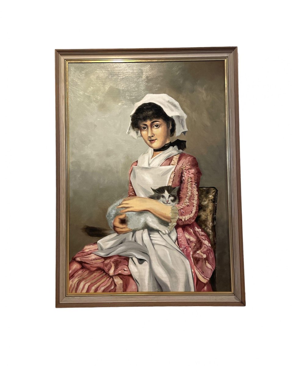 European School, Portrait of a Lady with Cat, Mid-20th Century, Oil on Panel