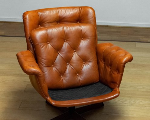 Eva Swivel Chairs in Cognac Leather attributed to Göte Möbler Nässjö, Sweden, 1960s, Set of 2-JE-1773322