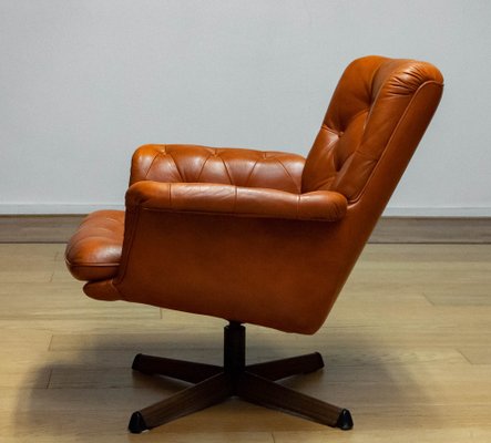 Eva Swivel Chairs in Cognac Leather attributed to Göte Möbler Nässjö, Sweden, 1960s, Set of 2-JE-1773322