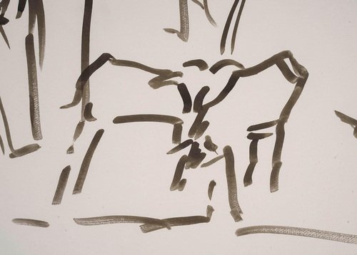 Evelyne Luez, Figures, Wash Drawing on Paper, 20th Century