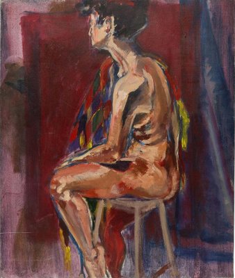 Evelyne Luez, Seated Woman, 20th Century, Oil on Canvas-WFS-1750755