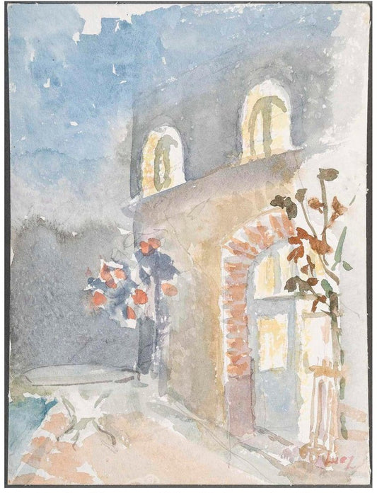 Evelyne Luez, Terrace, 1980, Watercolour on Paper