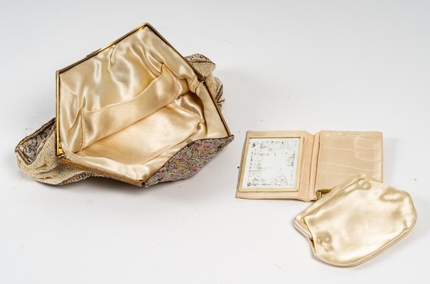 Evening Clutch Bag With Silk, Glass Beads & Embroidered Gold Threads from Harrods-UQL-1330779