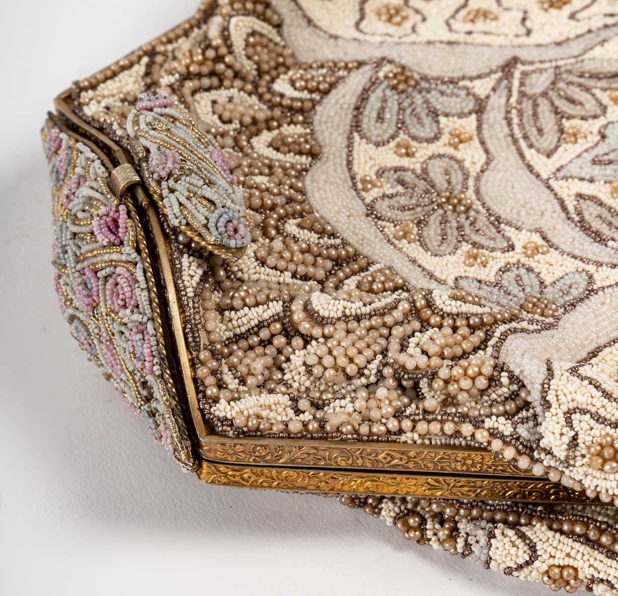 Evening Clutch Bag With Silk, Glass Beads & Embroidered Gold Threads from Harrods