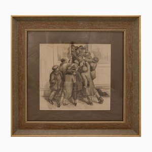 Evgeny Petrovich Protopopov, Scene by the Tram, 1928, Drawing, Framed-WMV-1129482