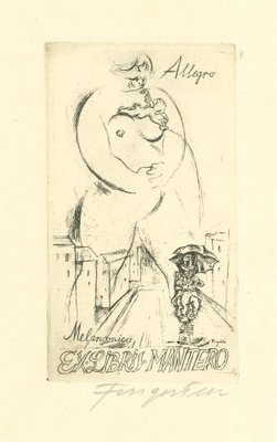 Ex Libris Allegro Melanconico Etching by Michel Fingesten, 1930s-ZCI-765160