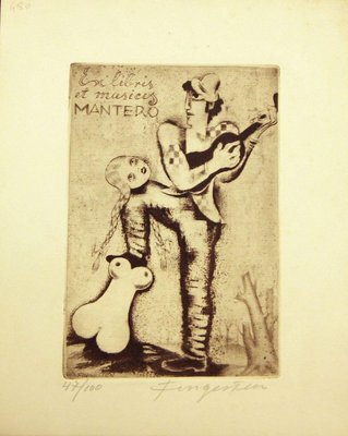 Ex Libris et Musicis Mantero - Original Etching by M. Fingesten - Early 1900 Early 1900-ZCI-757381