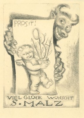 Ex Libris Good Luck Etching by Michel Fingesten, 1930s-ZCI-765172