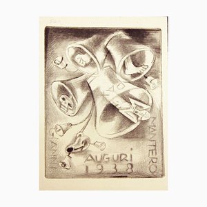 Ex Libris Happy New Year 1938 - Original Etching by M. Fingesten 1937/38-ZCI-758761