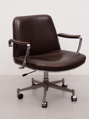 Exclusive Desk Chair in Brown Leather by Jørgen Kastholm & Preben Fabricius for Kill International, 1970s-KL-2022219