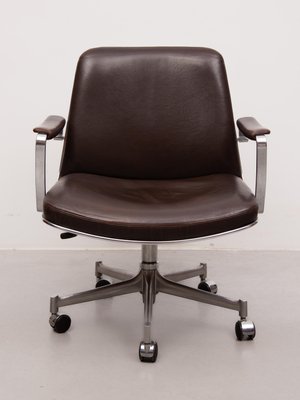 Exclusive Desk Chair in Brown Leather by Jørgen Kastholm & Preben Fabricius for Kill International, 1970s-KL-2022219